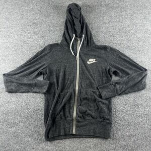 Nike Hoodie Womens M Gray Lightweight Full Zip Pockets Swoosh Logo‎ Sweatshirt
